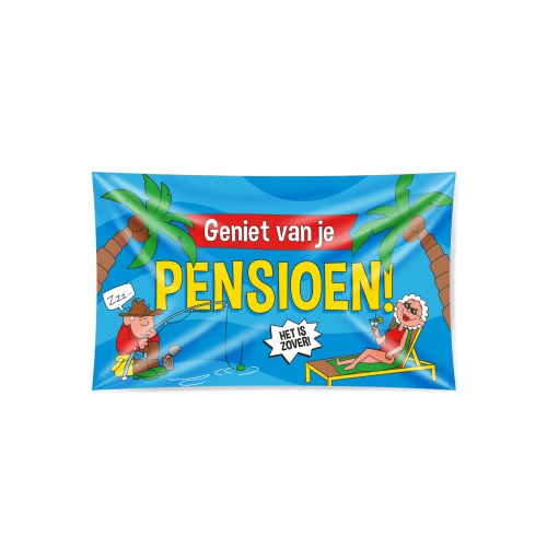 Deze geweldige gevelvlaggen met verschillende teksten zijn gemaakt van stevig polyester, zodat u er lang plezier aan kunt beleven. 
Het formaat van deze XXL gevelvlaggen is 150 x 90 centimeter.