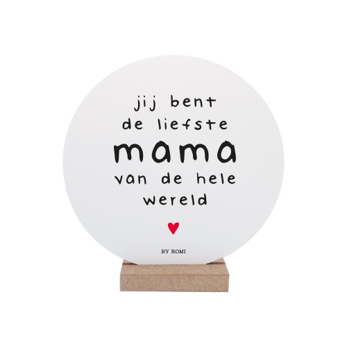 De wooncirkels van By Romi zijn gemaakt van 3mm forex. Forex heeft een speciale schuimkern en is zeer sterk, maar toch enigszins buigzaam. De cirkels worden geleverd met een houten standaard.

Afmeting cirkel: 14 cm