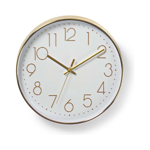 Goudkleurige wandklok Nedis. Doorsnede 30 cm. Quartz uurwerk