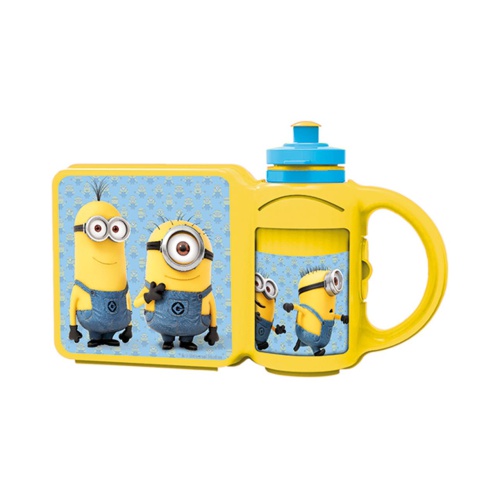 Neem je boterhammen mee in deze vrolijk gekleurde lunchbox met afbeeldingen van de Minions! Deze lunchbox is superhandig want er zit ook een drinkfles bij. Sluit de clip onder het handvat en de spullen blijven bij elkaar.
