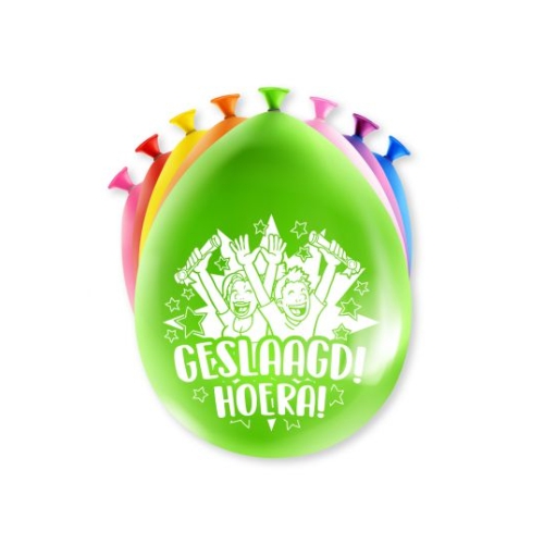 Een feestje kan niet zonder ballonnen en als u Party Ballon met Geslaagd koopt dan krijgt u deze in maar liefst 8 verschillende kleuren! De ballonnen zijn gemaakt van latex en zijn ongeveer 18,5 bij 11 centimeter groot.