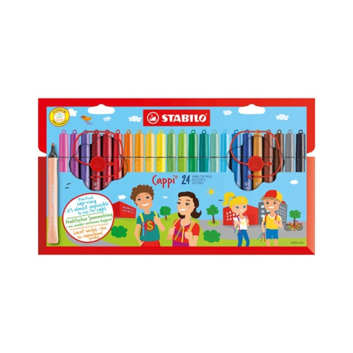 Maak prachtige kleurrijke tekeningen met de stiften uit de Stabilo Cappi Etui 24 Stuks Dankzij deze mooie, kleurrijke stiften hoef je je stiften niet steeds te vervangen omdat ze zijn uitgedroogd doordat de dop kwijt is!