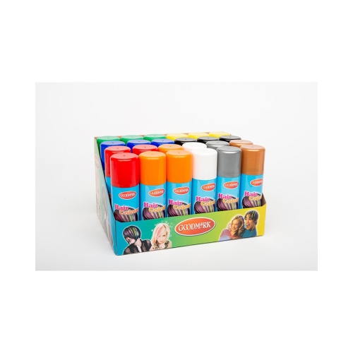 ersier je haar met deze haarspray in te gekke kleuren! Vrolijk je op voor het feestje of voor carnaval. In een bus zit 125 ml haarspray. Dit artikel is verkrijgbaar in verschillende uitvoeringen.