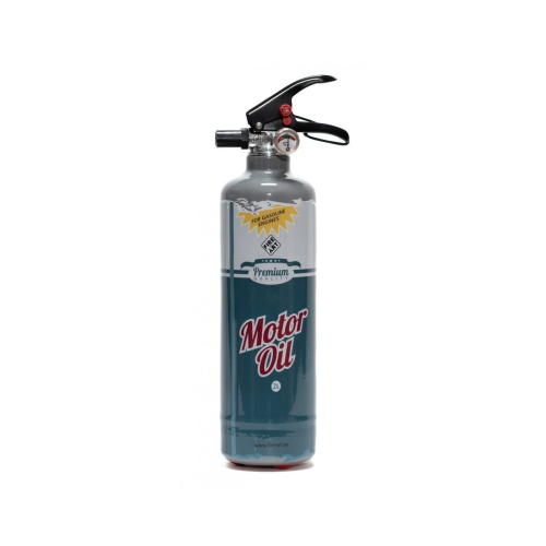 Een originele designblusser met de uitstraling van een fles Motorolie. Altijd een brandblusser binnen handbereik, geschikt voor elke brandhaard. Een praktisch en decoratief cadeau, maar ook een mooie blikvanger in uw keuken.