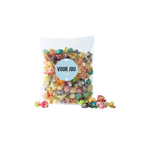 Gekleurde popcorn met tekst Voor Jou.
