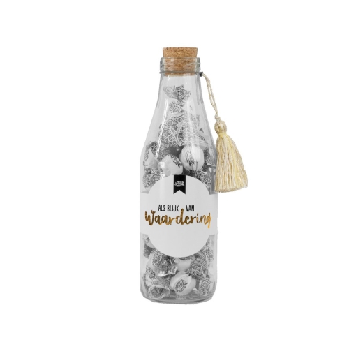Als blijk van waardering, als extra motivatie.
Iedereen vind het leuk om waardering te krijgen!
Geef iemand extra motivatie om deze fles te geven!