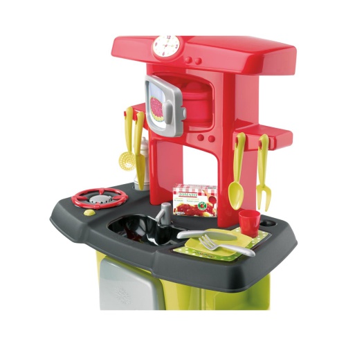 Écoiffier 100% Chef Speelgoedkeuken Met deze speelgoedkeuken van Écoiffier kan het kindje de chefkok zijn. Met 12 accessoires en ingrediënten kunnen lekkere gerechten gemaakt worden en in de oven gebakken worden. Vergeet de afwas niet!