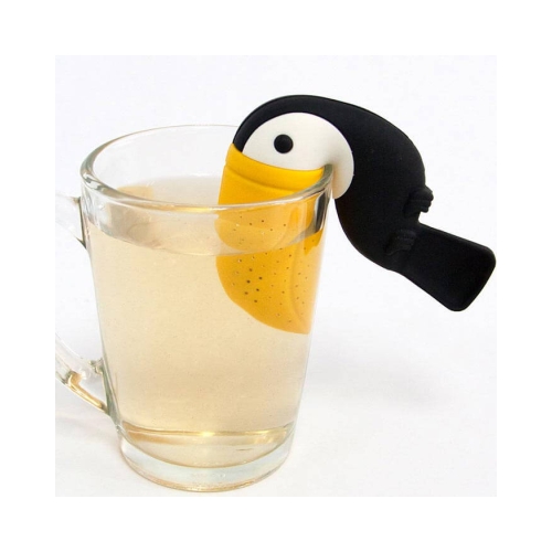 Een eenvoudig te gebruiken nieuwheid thee-ei gemaakt van food grade siliconen ontworpen met een exotische gele, witte en zwarte kleuren. De toucan bird tea-infuser, ook bekend als een theebol en een theeei, is de ideale keukenmachine voor het plaatsen van
