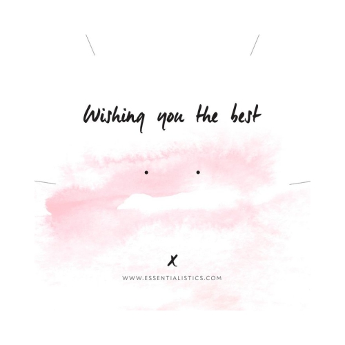 Een kaartje met de tekst "Wishing you the best". Deze kaart kan worden gebruikt voor een paar oorbellen, een armband of een ketting. We hebben lijnen / stippen op de kaartjes gezet zodat je weet waar het sieraad moet komen.