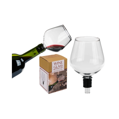 Kost het jou ook teveel moeite om iedere keer dat glas weer te moeten vullen? Gebruik dan dit wijnglas voor op de fles! Geschikt voor vrijwel iedere fles. Met rubberen draaischroef.